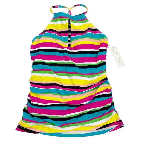 Anne Cole Center Tab High Neck Tankini Swim Top Size Small Striped NEW - Picture 2 of 6